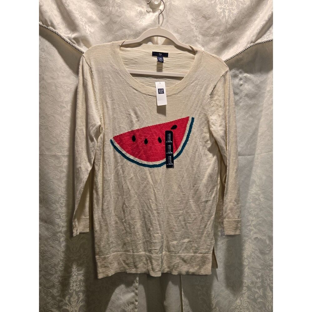 GAP Factory Watermelon Graphic Knit Sweater Cream Preppy | M